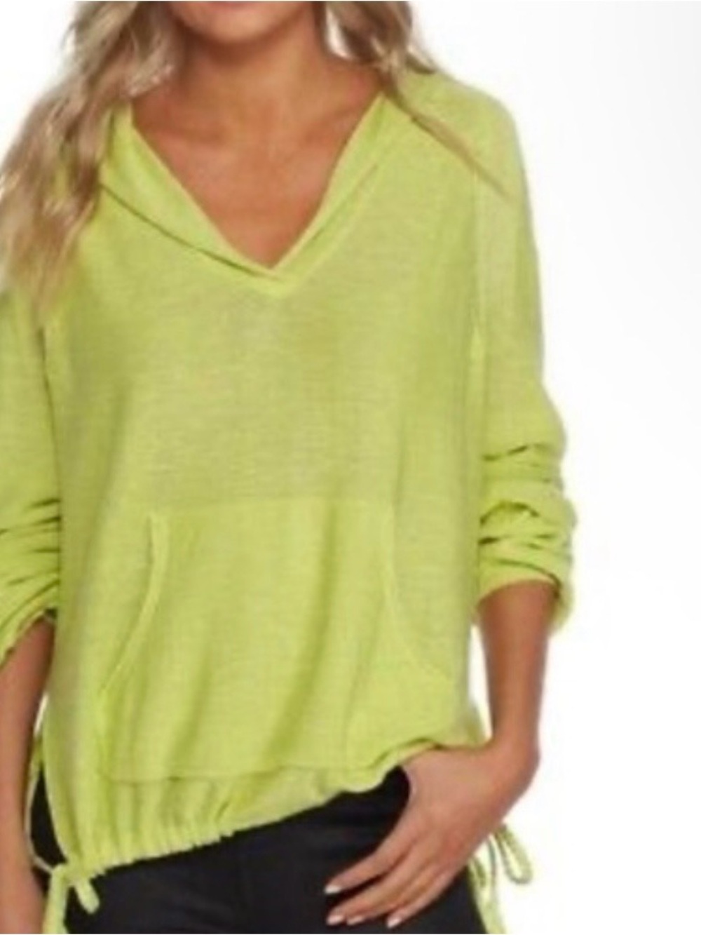 Free People For the Win Cinch Lime Green Knit Lightweight Hoodie | Medium - Picture 1 of 7